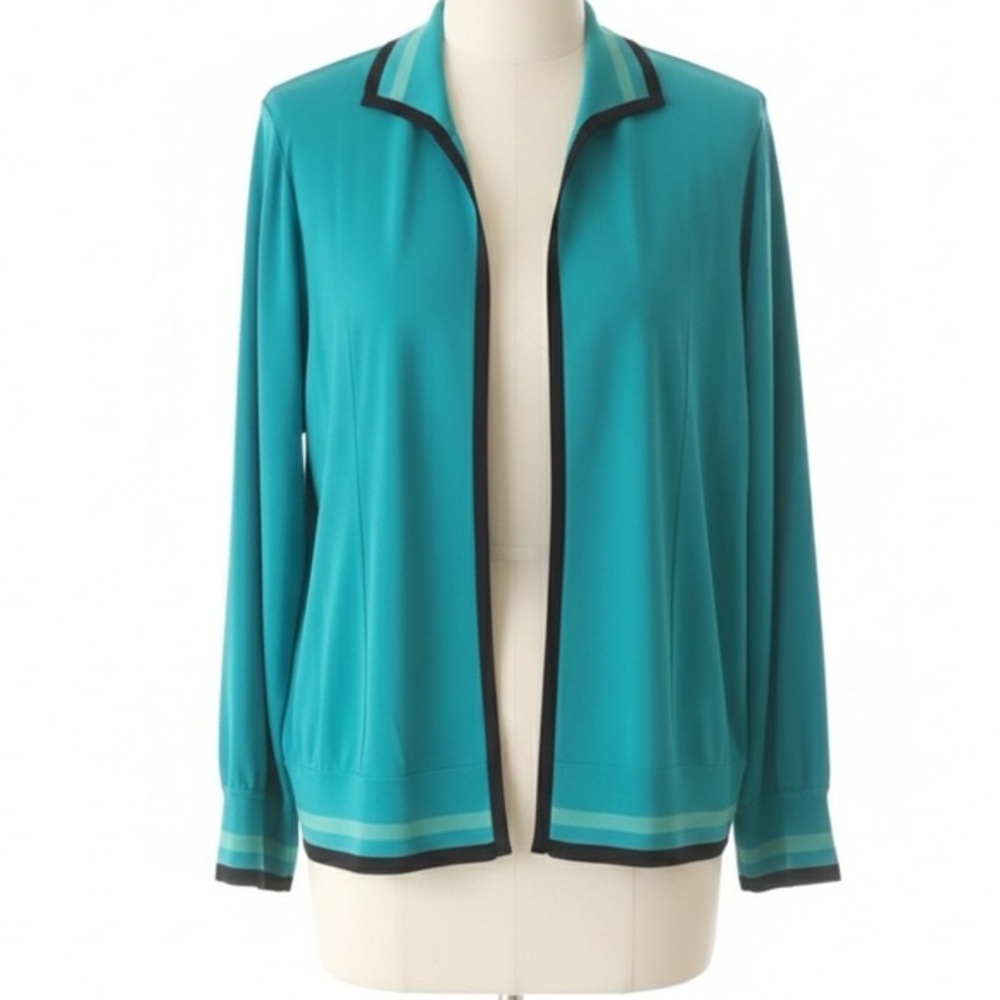 Vintage Misook Petite Teal Open Front Cardigan 90s Casual Knit Made in Korea MP